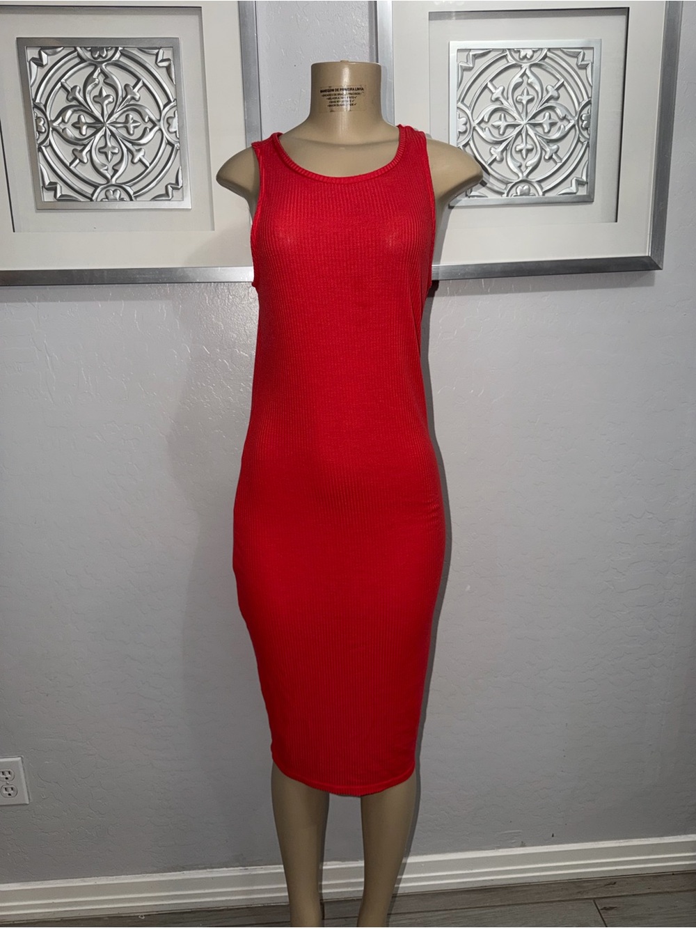 Cotton On Red Sleeveless Ribbed Midi Dress